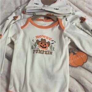 chick pea Kids Halloween Matching Set - White and Orange